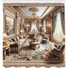 Ambesonne Classic Shower Curtain, Hedonistic Pampered Room in Muted Tones Neutral Colors Rich Ornament, Cloth Fabric Bathroom Decor Set with Hooks, 69″ W x 84″ L, Coconut and Off White(Ginger and Blue)