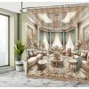 Ambesonne Classic Shower Curtain, Hedonistic Pampered Room in Muted Tones Neutral Colors Rich Ornament, Cloth Fabric Bathroom Decor Set with Hooks, 69″ W x 84″ L, Coconut and Off White(Ecru Seafoam and Cocoa)