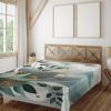 Ambesonne Eucalyptus Leaves Flat Sheet, Leafy Branches Summer Flowers on Neutral Marble Print Back, Soft Comfortable Top Sheet Decorative Bedding 1 Piece, Queen Size, Fern Green Pastel Yellow(Dark Sea Green Grey Teal)