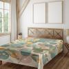 Ambesonne Eucalyptus Leaves Flat Sheet, Leafy Branches Summer Flowers on Neutral Marble Print Back, Soft Comfortable Top Sheet Decorative Bedding 1 Piece, Queen Size, Fern Green Pastel Yellow(Peach Green and Pale Orange)