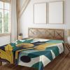 Ambesonne Eucalyptus Leaves Flat Sheet, Leafy Branches Summer Flowers on Neutral Marble Print Back, Soft Comfortable Top Sheet Decorative Bedding 1 Piece, Queen Size, Fern Green Pastel Yellow(Teal Mustard Blue)
