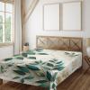Ambesonne Eucalyptus Leaves Flat Sheet, Leafy Branches Summer Flowers on Neutral Marble Print Back, Soft Comfortable Top Sheet Decorative Bedding 1 Piece, Queen Size, Fern Green Pastel Yellow(Dark Teal Amber Ivory)