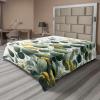 Ambesonne Eucalyptus Leaves Flat Sheet, Leafy Branches Summer Flowers on Neutral Marble Print Back, Soft Comfortable Top Sheet Decorative Bedding 1 Piece, Queen Size, Fern Green Pastel Yellow(Mustard and Peacock Green)