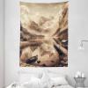 Ambesonne Lake Tapestry, Mountains Calm Nature Scenery Botanical Neutral Ornaments Illustration, Wall Hanging for Bedroom Living Room Dorm Decor, 60″ X 80″, Pale Teal Tan and Brown(Grey Yellow Warm Taupe)