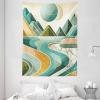 Ambesonne Lake Tapestry, Mountains Calm Nature Scenery Botanical Neutral Ornaments Illustration, Wall Hanging for Bedroom Living Room Dorm Decor, 60″ X 80″, Pale Teal Tan and Brown(Amber and Seafoam)