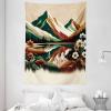Ambesonne Lake Tapestry, Mountains Calm Nature Scenery Botanical Neutral Ornaments Illustration, Wall Hanging for Bedroom Living Room Dorm Decor, 60″ X 80″, Pale Teal Tan and Brown(Hunter Green Pale Redwood)
