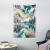 Ambesonne Lake Tapestry, Mountains Calm Nature Scenery Botanical Neutral Ornaments Illustration, Wall Hanging for Bedroom Living Room Dorm Decor, 60″ X 80″, Pale Teal Tan and Brown(Cadet Blue Peach Teal)