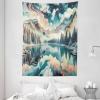 Ambesonne Lake Tapestry, Mountains Calm Nature Scenery Botanical Neutral Ornaments Illustration, Wall Hanging for Bedroom Living Room Dorm Decor, 60″ X 80″, Pale Teal Tan and Brown(Cadet Blue Peach Teal)