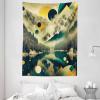 Ambesonne Lake Tapestry, Mountains Calm Nature Scenery Botanical Neutral Ornaments Illustration, Wall Hanging for Bedroom Living Room Dorm Decor, 60″ X 80″, Pale Teal Tan and Brown(Emerald Pale Green Amber)