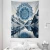 Ambesonne Lake Tapestry, Mountains Calm Nature Scenery Botanical Neutral Ornaments Illustration, Wall Hanging for Bedroom Living Room Dorm Decor, 60″ X 80″, Pale Teal Tan and Brown(Night Blue)