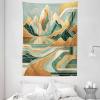 Ambesonne Lake Tapestry, Mountains Calm Nature Scenery Botanical Neutral Ornaments Illustration, Wall Hanging for Bedroom Living Room Dorm Decor, 60″ X 80″, Pale Teal Tan and Brown(Amber Teal Burnt Orange)