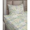Ambesonne Meadow Vibes Sheet Set, Line Art Neutral Colors Boho Pampas Design on Geometric Back Print, Fitted and Flat Sheet with Pillowcase Bedding Accent 3 Piece Set, Twin, Pale Salmon Off White(Dark Ceil Blue and Fern Green)