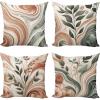 Ambesonne Botanical Throw Pillow Cushion Cover Set of 4, Modern and Warm Neutral Marble Print and Leafy Branches Abstract Waves, Decorative Accent Double-Sided Printing, 24″, Pale Cinnamon Green