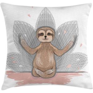 Ambesonne Animal Throw Pillow Cushion Cover, Fox Sleeping Funny Creature in Watercolor Art Design, Decorative Square Accent Pillow Case, 20″ X 20″, Apricot and White(Pink Brown)