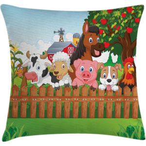 Ambesonne Animal Throw Pillow Cushion Cover, Fox Sleeping Funny Creature in Watercolor Art Design, Decorative Square Accent Pillow Case, 20″ X 20″, Apricot and White(Brown Green)