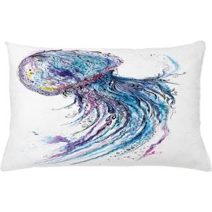 Ambesonne Animal Throw Pillow Cushion Cover, Fox Sleeping Funny Creature in Watercolor Art Design, Decorative Square Accent Pillow Case, 20″ X 20″, Apricot and White(Blue White)