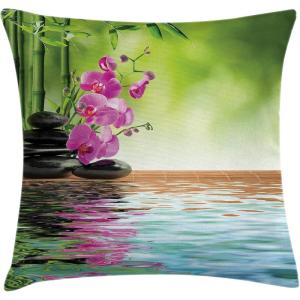 Ambesonne Animal Throw Pillow Cushion Cover, Fox Sleeping Funny Creature in Watercolor Art Design, Decorative Square Accent Pillow Case, 20″ X 20″, Apricot and White(Fern Green and Fuchsia)