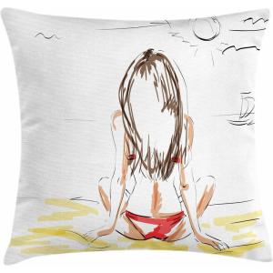 Ambesonne Animal Throw Pillow Cushion Cover, Fox Sleeping Funny Creature in Watercolor Art Design, Decorative Square Accent Pillow Case, 20″ X 20″, Apricot and White(Yellow White)