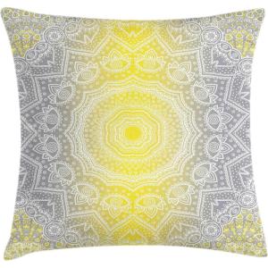 Ambesonne Animal Throw Pillow Cushion Cover, Fox Sleeping Funny Creature in Watercolor Art Design, Decorative Square Accent Pillow Case, 20″ X 20″, Apricot and White(Yellow Grey)