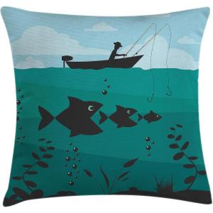 Ambesonne Animal Throw Pillow Cushion Cover, Fox Sleeping Funny Creature in Watercolor Art Design, Decorative Square Accent Pillow Case, 20″ X 20″, Apricot and White(Blue Teal)