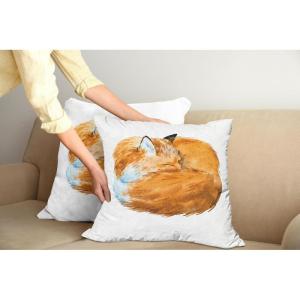 Ambesonne Animal Throw Pillow Cushion Cover, Fox Sleeping Funny Creature in Watercolor Art Design, Decorative Square Accent Pillow Case, 20″ X 20″, Apricot and White(Apricot and White)