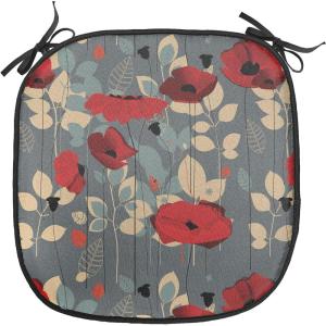 Ambesonne Black and White Chair Seating Cushion Set of 4, Vintage Floral Pattern Victorian Classic Royal Inspired New Modern Art, Anti-Slip Seat Padding for Kitchen & Patio, 16″x16″, White and Black(Grey Red Beige)