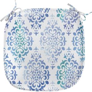 Ambesonne Black and White Chair Seating Cushion Set of 4, Vintage Floral Pattern Victorian Classic Royal Inspired New Modern Art, Anti-Slip Seat Padding for Kitchen & Patio, 16″x16″, White and Black(Sea Green Violet Blue)