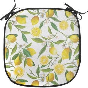 Ambesonne Black and White Chair Seating Cushion Set of 4, Vintage Floral Pattern Victorian Classic Royal Inspired New Modern Art, Anti-Slip Seat Padding for Kitchen & Patio, 16″x16″, White and Black(Green Yellow White)