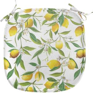 Ambesonne Black and White Chair Seating Cushion Set of 4, Vintage Floral Pattern Victorian Classic Royal Inspired New Modern Art, Anti-Slip Seat Padding for Kitchen & Patio, 16″x16″, White and Black(Fern Green Yellow White)