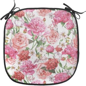 Ambesonne Black and White Chair Seating Cushion Set of 4, Vintage Floral Pattern Victorian Classic Royal Inspired New Modern Art, Anti-Slip Seat Padding for Kitchen & Patio, 16″x16″, White and Black(White Pink Blush)
