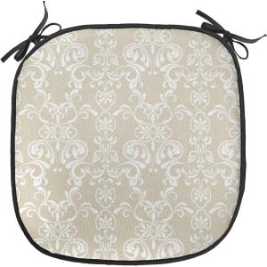 Ambesonne Black and White Chair Seating Cushion Set of 4, Vintage Floral Pattern Victorian Classic Royal Inspired New Modern Art, Anti-Slip Seat Padding for Kitchen & Patio, 16″x16″, White and Black(White Beige)