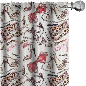 Ambesonne Bohemian Curtains, Retro Mid Century Inspired Abstract Patterns on Ivory Background, Window Treatments 2 Panel Set for Living Room Bedroom, Pair of – 28″ x 63″, Dark Orange and Reseda Green(Black Dark Pink)