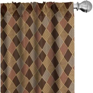 Ambesonne Bohemian Curtains, Retro Mid Century Inspired Abstract Patterns on Ivory Background, Window Treatments 2 Panel Set for Living Room Bedroom, Pair of – 28″ x 63″, Dark Orange and Reseda Green(Brown Cinnamon)