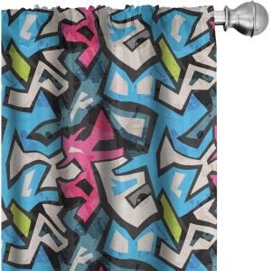 Ambesonne Bohemian Curtains, Retro Mid Century Inspired Abstract Patterns on Ivory Background, Window Treatments 2 Panel Set for Living Room Bedroom, Pair of – 28″ x 63″, Dark Orange and Reseda Green(Blue Pink)