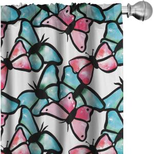 Ambesonne Bohemian Curtains, Retro Mid Century Inspired Abstract Patterns on Ivory Background, Window Treatments 2 Panel Set for Living Room Bedroom, Pair of – 28″ x 63″, Dark Orange and Reseda Green(Black Pink)