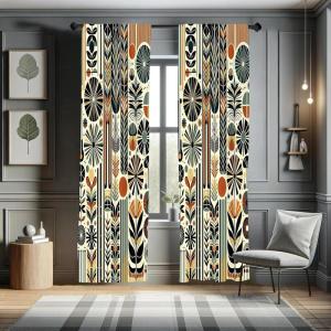 Ambesonne Bohemian Curtains, Retro Mid Century Inspired Abstract Patterns on Ivory Background, Window Treatments 2 Panel Set for Living Room Bedroom, Pair of – 28″ x 63″, Dark Orange and Reseda Green(Dark Orange and Reseda Green)