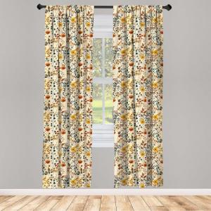 Ambesonne Bohemian Curtains, Retro Mid Century Inspired Abstract Patterns on Ivory Background, Window Treatments 2 Panel Set for Living Room Bedroom, Pair of – 28″ x 63″, Dark Orange and Reseda Green(Amber Paprika and Slate Blue)