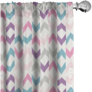 Ambesonne Bohemian Window Curtains Pack of 2, Feathers and Mandala Circles Boho Cultural Pattern with Striped Details, Lightweight Set with Rod Pocket, 4 Panels of – 28″ x 63″, Coral Teal and Ivory(Violet Pink)
