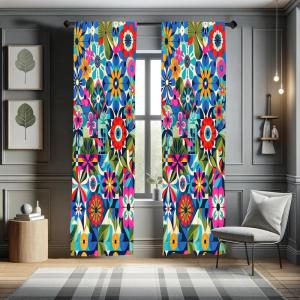Ambesonne Bohemian Window Curtains Pack of 2, Feathers and Mandala Circles Boho Cultural Pattern with Striped Details, Lightweight Set with Rod Pocket, 4 Panels of – 28″ x 63″, Coral Teal and Ivory(Sea Blue Multicolor)