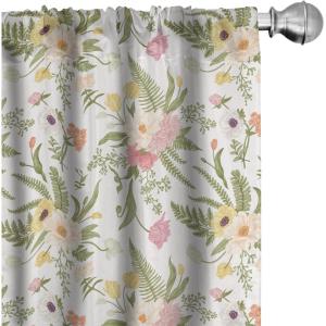 Ambesonne Bohemian Window Curtains Pack of 2, Feathers and Mandala Circles Boho Cultural Pattern with Striped Details, Lightweight Set with Rod Pocket, 4 Panels of – 28″ x 63″, Coral Teal and Ivory(Yellow Beige)