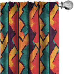Ambesonne Bohemian Window Curtains Pack of 2, Feathers and Mandala Circles Boho Cultural Pattern with Striped Details, Lightweight Set with Rod Pocket, 4 Panels of – 28″ x 63″, Coral Teal and Ivory(Teal Orange)