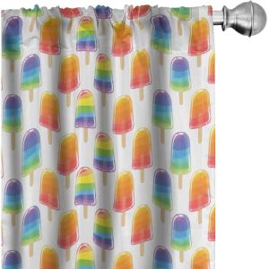 Ambesonne Bohemian Window Curtains Pack of 2, Feathers and Mandala Circles Boho Cultural Pattern with Striped Details, Lightweight Set with Rod Pocket, 4 Panels of – 28″ x 63″, Coral Teal and Ivory(White Orange)