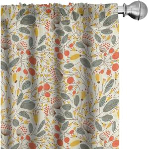 Ambesonne Boho Curtains, Simplistic Ethnic Look Botanical Ornaments as Stripes Neutral Tones, Window Treatments 2 Panel Set for Living Room Bedroom, Pair of – 28″ x 84″, Pale Khaki and Laurel Green(Yellow Khaki)