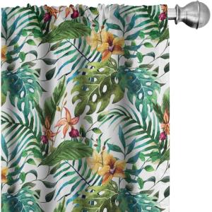 Ambesonne Boho Curtains, Simplistic Ethnic Look Botanical Ornaments as Stripes Neutral Tones, Window Treatments 2 Panel Set for Living Room Bedroom, Pair of – 28″ x 84″, Pale Khaki and Laurel Green(Caramel Burgundy)