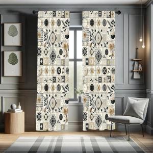 Ambesonne Boho Curtains, Simplistic Ethnic Look Botanical Ornaments as Stripes Neutral Tones, Window Treatments 2 Panel Set for Living Room Bedroom, Pair of – 28″ x 84″, Pale Khaki and Laurel Green(Eggshell Dark Grey Ecru)