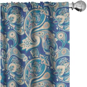 Ambesonne Boho Curtains, Simplistic Ethnic Look Botanical Ornaments as Stripes Neutral Tones, Window Treatments 2 Panel Set for Living Room Bedroom, Pair of – 28″ x 84″, Pale Khaki and Laurel Green(Teal Navy Tan)