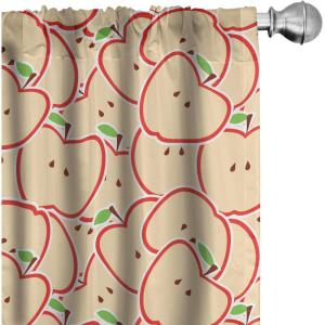 Ambesonne Boho Curtains, Simplistic Ethnic Look Botanical Ornaments as Stripes Neutral Tones, Window Treatments 2 Panel Set for Living Room Bedroom, Pair of – 28″ x 84″, Pale Khaki and Laurel Green(Apple Green Beige and Red)