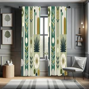 Ambesonne Boho Curtains, Simplistic Ethnic Look Botanical Ornaments as Stripes Neutral Tones, Window Treatments 2 Panel Set for Living Room Bedroom, Pair of – 28″ x 84″, Pale Khaki and Laurel Green(Fawn Teal Pale Green)