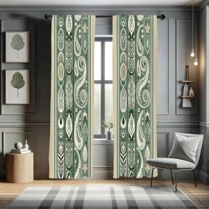 Ambesonne Boho Curtains, Simplistic Ethnic Look Botanical Ornaments as Stripes Neutral Tones, Window Treatments 2 Panel Set for Living Room Bedroom, Pair of – 28″ x 84″, Pale Khaki and Laurel Green(Pale Khaki and Laurel Green)
