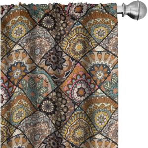 Ambesonne Boho Curtains, Simplistic Ethnic Look Botanical Ornaments as Stripes Neutral Tones, Window Treatments 2 Panel Set for Living Room Bedroom, Pair of – 28″ x 84″, Pale Khaki and Laurel Green(Coffee Brown)